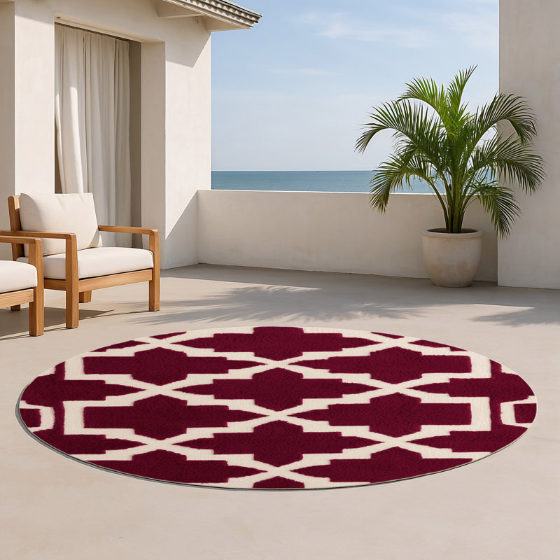 Tapis rouge intérieur et extérieur Trellis, Rond 5 pi