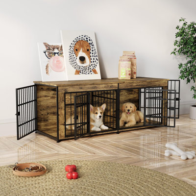 Très grande cage en bois pour chien avec 4 portes avec rangement, cage intérieure robuste pour grands chiens, conception de table de bout décorative