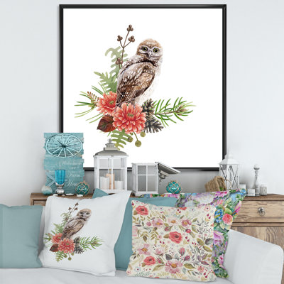 Chouette sur une branche - reproduction d'art sur toile traditionnelle