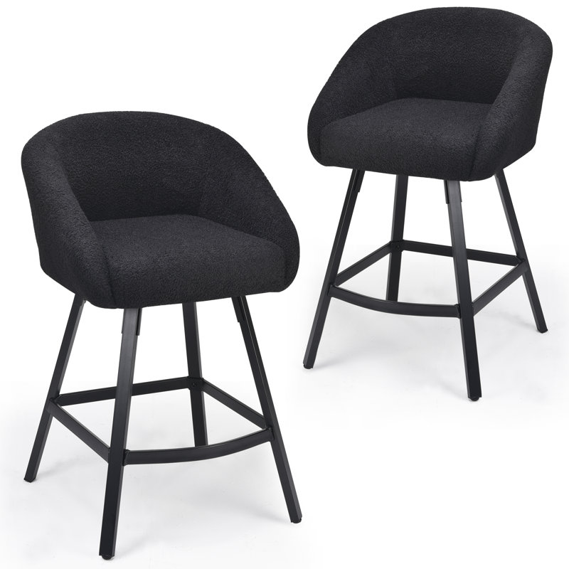 Bar Stools Set of 2,Upholstered Bar Stool with Back, 27 inch Height Counter Height Barstools for Home Kitchen Island, Black