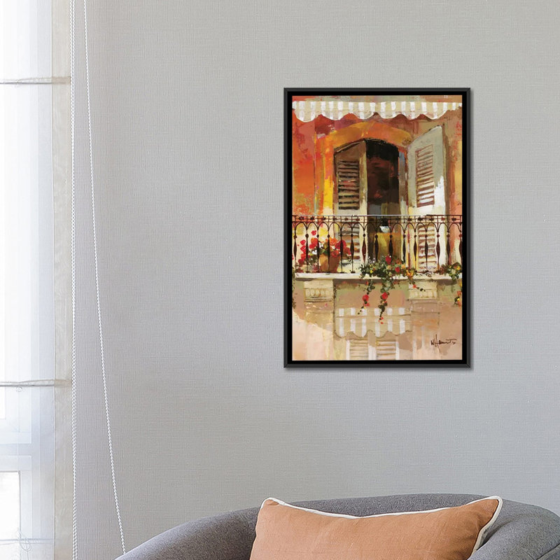 « balcon i », reproduction sur toile, H 26 po x l 18 po x P 1,5 po, Toile avec cadre noir, Pas de tapis