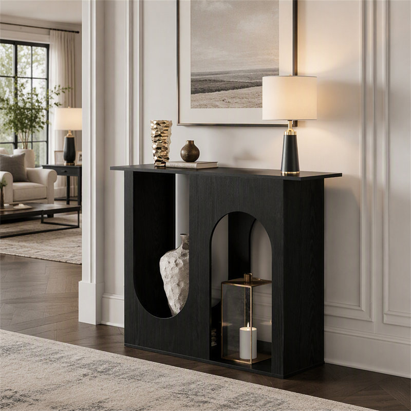 39.4" Console Table, Narrow Sofa Table Behind Couch with Arched Design