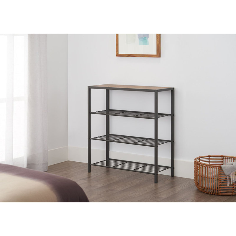 TRINITY Dark Gray 4-Tier Slat Shoe Rack w/ Console Top