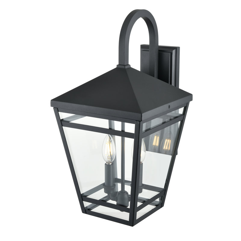 Lark Manor™ Dafin 2 Light Outdoor Wall Sconce in Textured Black with Clear Glass Shade