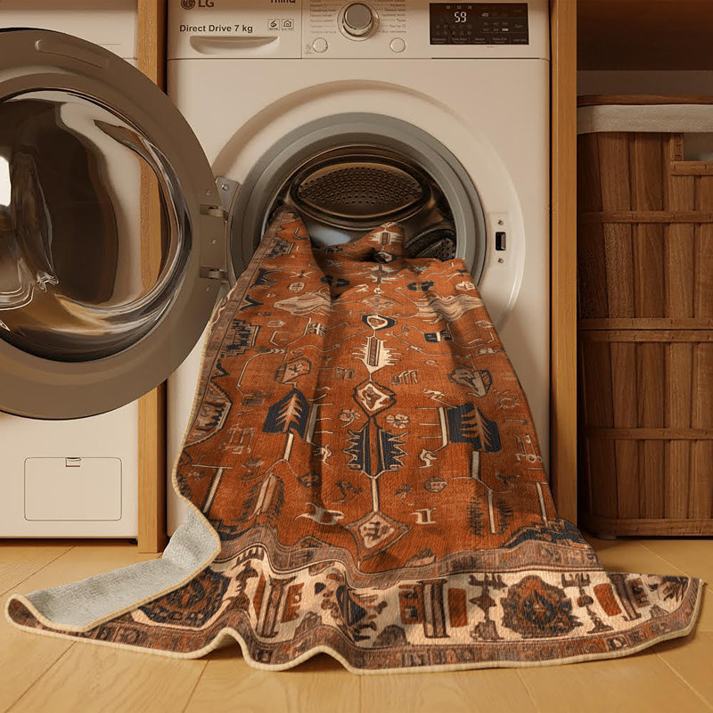 Tapis brun lavable à la machine, Rond 8 pi