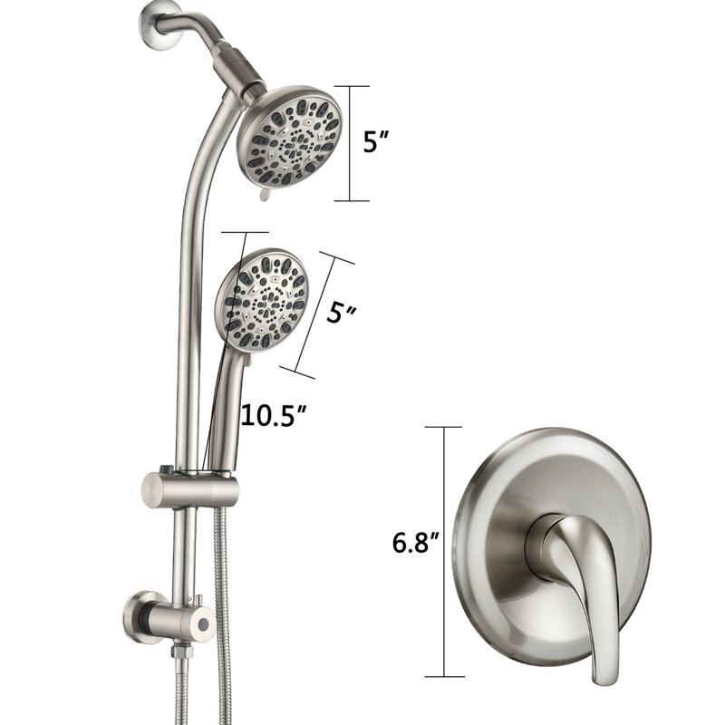 Système de douche Drill - en acier inoxydable avec deux têtes doubles à 7 réglages et barre coulissante de 5 po en mode brouillard hydratant