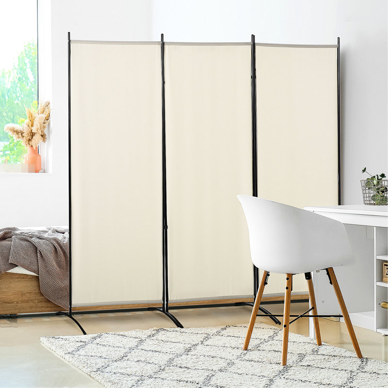 Paravent 6 'à 3 panneaux, barrière de confidentialité beige. Pliage à double charnière. Structure en métal. Gain de place. H 73,18 po x L 99,5 po x P 20,02 po. Décoration intérieure pliable.