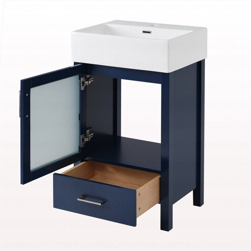 Meuble-lavabo de 20 pouces avec lavabo en céramique et beaucoup de rangement - idéal pour les petites salles de bain, Bleu