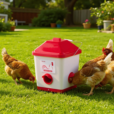 Automatic Chicken Feeder, 40 Pounds Capacity, Large Gravity Hanging Poultry Feeder Dispenser with Handle, No Waste Rainproof Design, 3 Feeding Ports, Inside or Outside Hen Coop, for Chickens