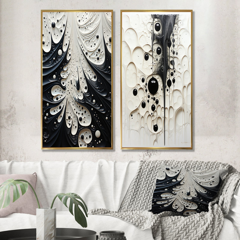Minimalisme noir et blanc, ensemble de 2 reproductions sur toile, Cadre flottant doré, H 40 po x l 41 po