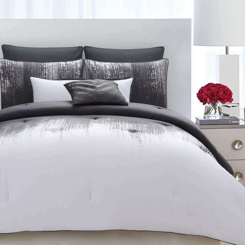 Ensemble d'édredon Vince Camuto Lyon Gris, Édredon pour lit simple TG + 1 taie décorative