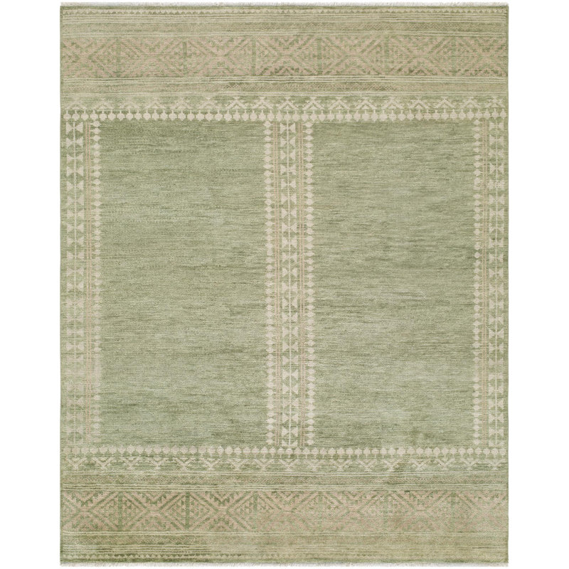 Riviera Handmade Wool Ikat Area Rug, Light Green, Runner 3' x 10'