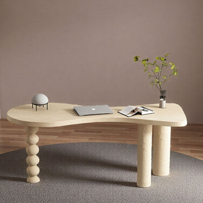 Luxury Cream-Tone Solid Wood Ergonomic Desk