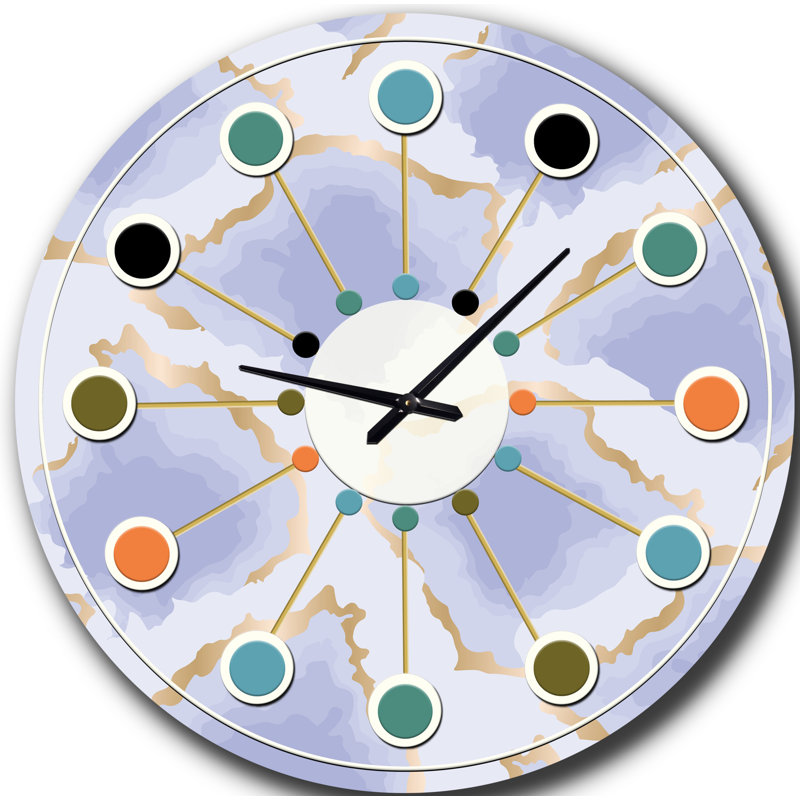 Motif de formes abstraites bleu pastel et or - horloge murale moderne Mid-Century, Moyenne
