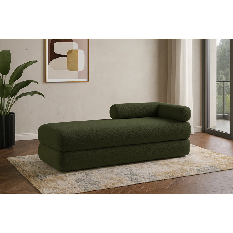 Banc rembourré en tissu Kennedy Eilynn Teddy, Tissu vert en fausse peau de mouton