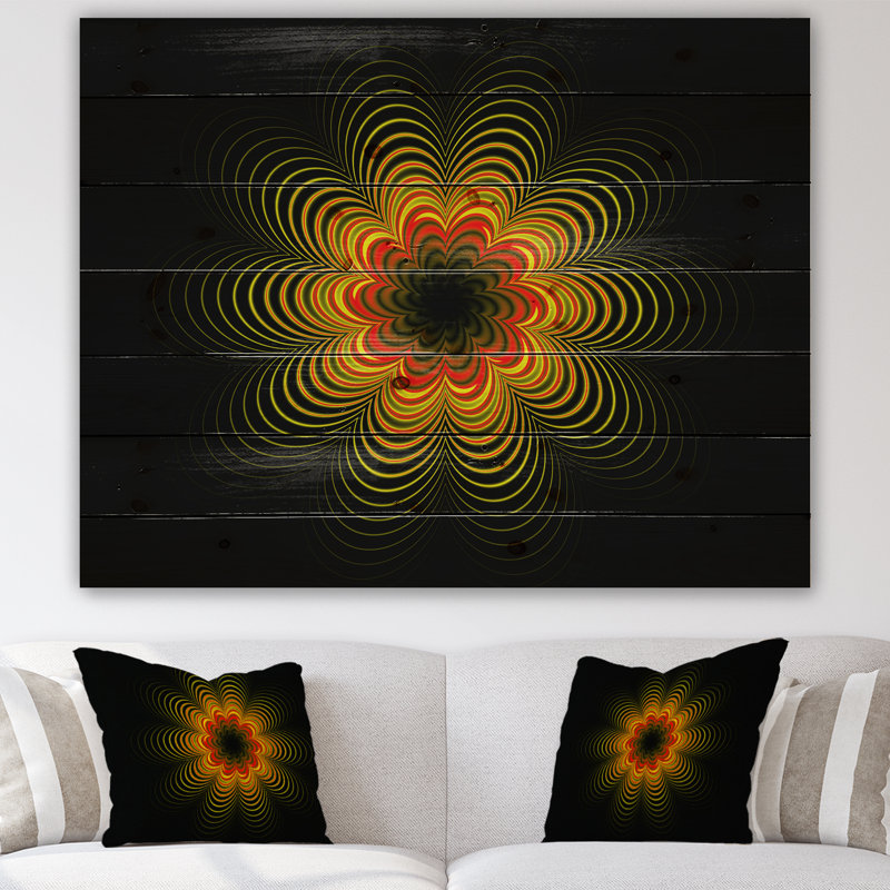 «Psychedelic Yellow Fractal Flower», impression, H 15 po x l 20 po x P 1 po, Bois