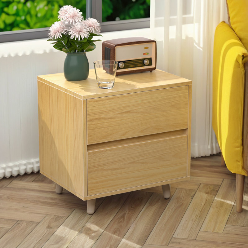 Modern Wood Two Drawer Nightstand,Vintage Bedside Table, Brown, Individual