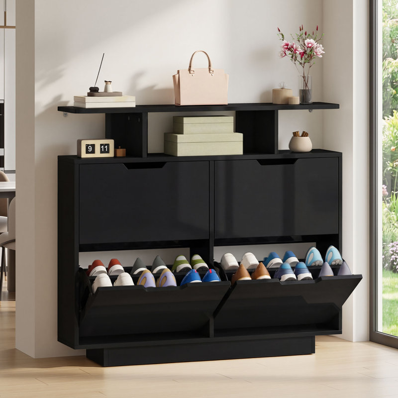 24 Pair Flip Down Shoe Storage, Black