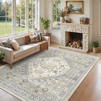 Machine Washable Oriental Floral Non Slip Indoor Area Rug