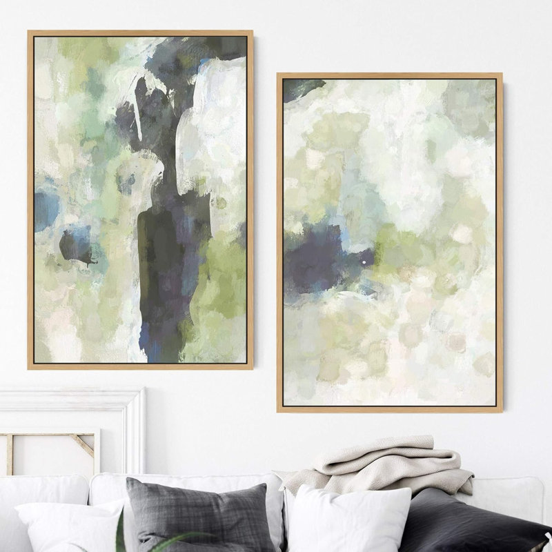 Color Blocks " Blue Jungle Leaves On Pink And Green Color Waves " 2 - Pieces, Natural, 36" H x 24" W