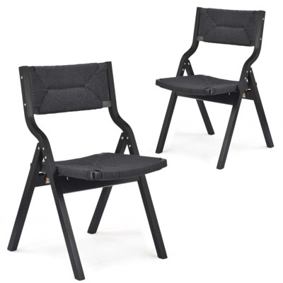 Chaises pliantes en bois avec siège tissé et dossier en sangle, ensemble de salle à manger empilable pour la cuisine et la salle à manger, ensemble de 2