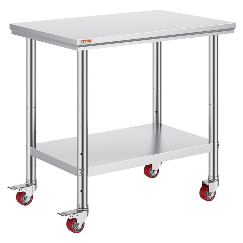 Stainless Steel Work Table 36x24 Inch with 4 Wheels Commercial Food Prep Worktable
