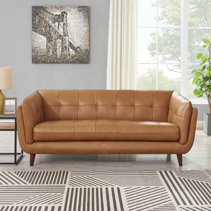 Rhyannon Top Grain Leather Sofa Couch, Solana Bourbon Genuine Leather