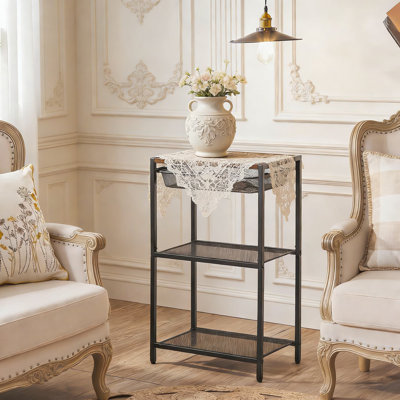 Industrial 3-Tier Tall Side Table With Adjustable Sliding Basket And Storage Shelves, Multi-Functional End Table For Living Room, Bedroom, Or Office