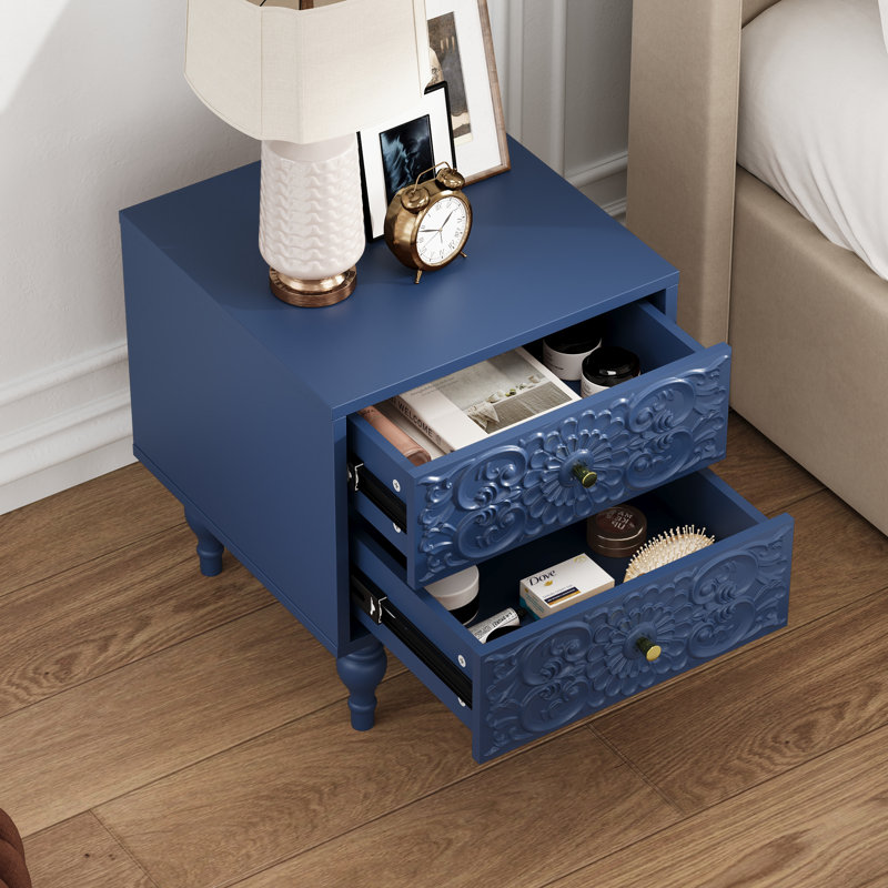 18.14'' Tall 2 Drawer Farmhouse Nightstands, Blue