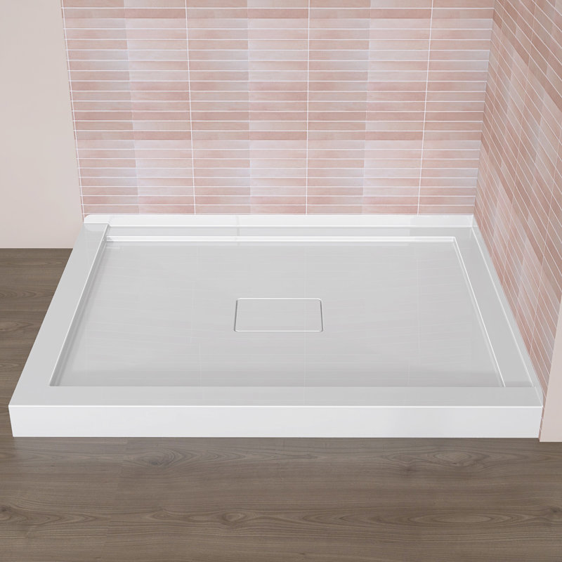 42'' W X 34'' D Acrylic Corner Shower Base Rectangular Double Threshold Bathroom Shower Floor Pan Walk-in White Shower Tray with Center Drain Cover