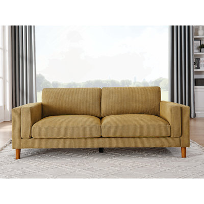 Corduroy Upholstered Square Arm Sofa With Wooden Legs