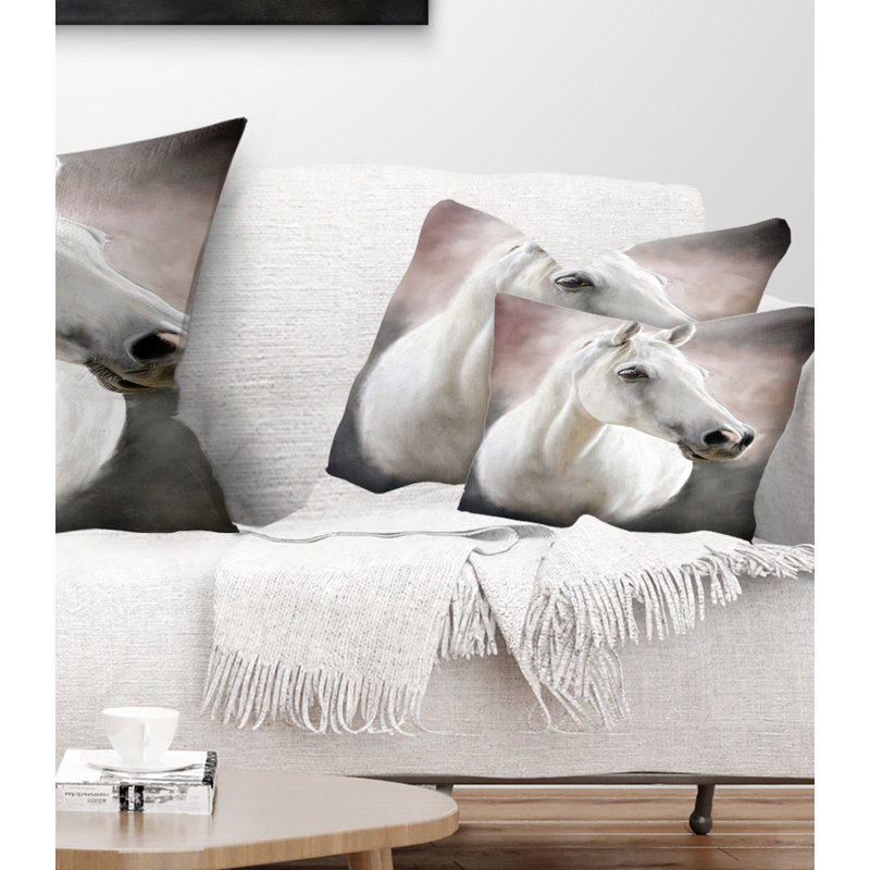Coussin charmant avec un joli cheval blanc, Rectangulaire, 12 po x 20 po