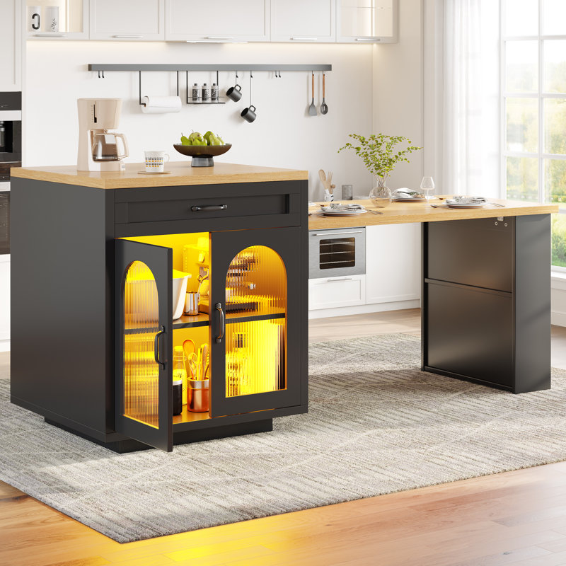 126 cm W Kitchen Island with Top, Black