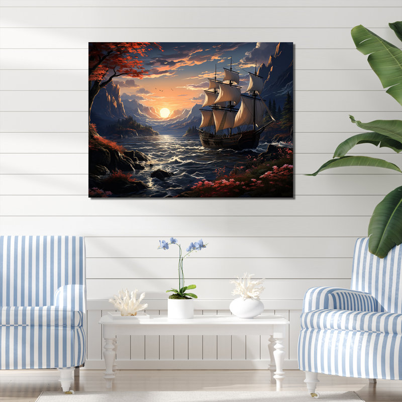 Bateau pirate au milieu de Legacy III - art mural pirate, H 24 po x l 32 po x P 1 po, Toile tendue