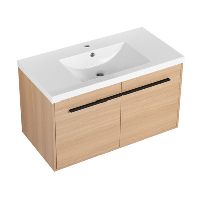 Meuble-lavabo 36 po - Chêne avec lavabo à poser en résine, armoire 2 portes, matériau, porte américaine 36 po qui résiste à la fissuration, style