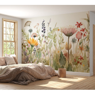 Adhésif mural pelez et collez - Aquarelle sur fond botanique