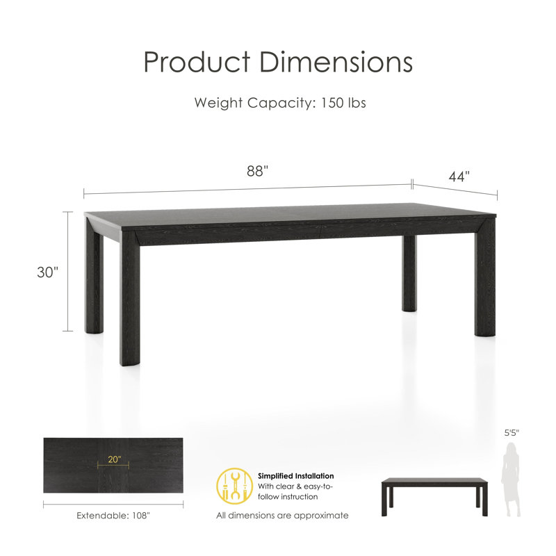Schell Extendable Dining Table, Black