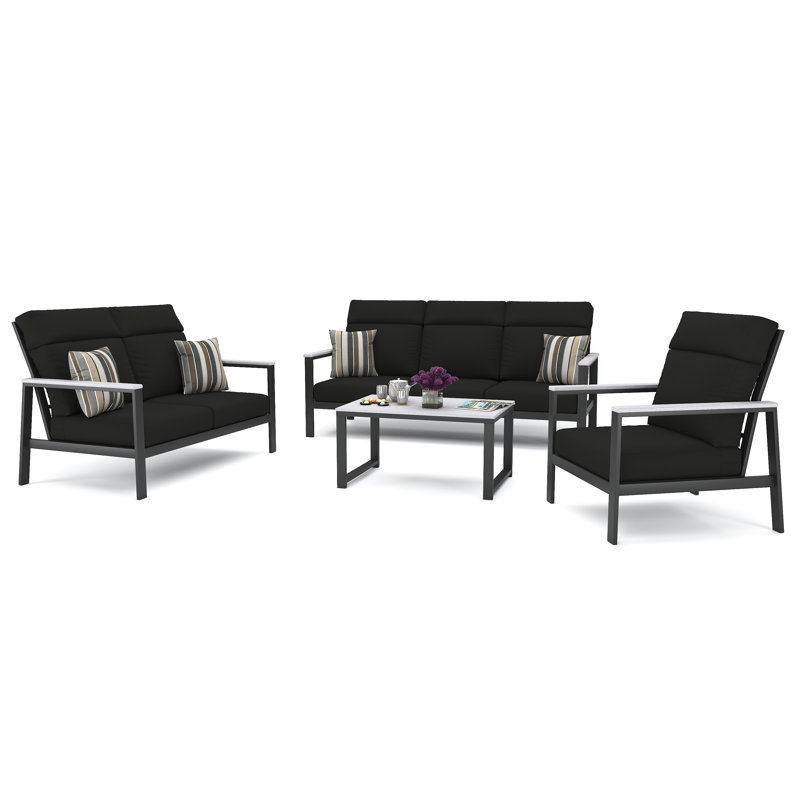 Ensemble de conversation pour 4 personnes avec coussins Sunbrella Syren, Gris foncé / Blanc, Toile noire