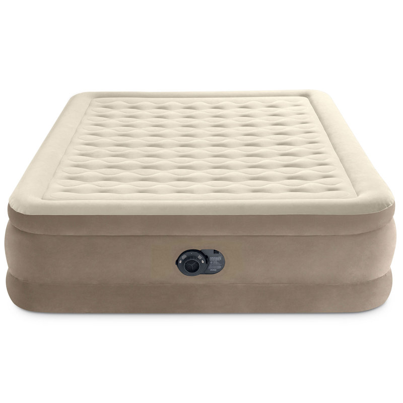 Queen Beige Raised Air Mattress with Built-in Pump