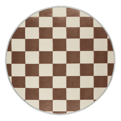 Machine Washable Checkered Beige Area Rug