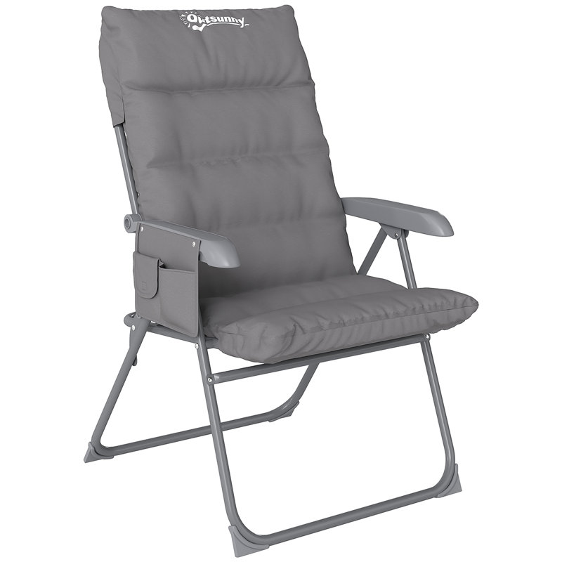 Chaise de camping à haut dossier, chaise pliante rembourrée avec poches latérales