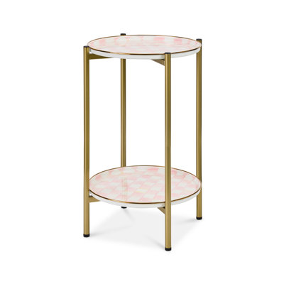 Mocha Check Enamel 2-Tier Cocktail Table