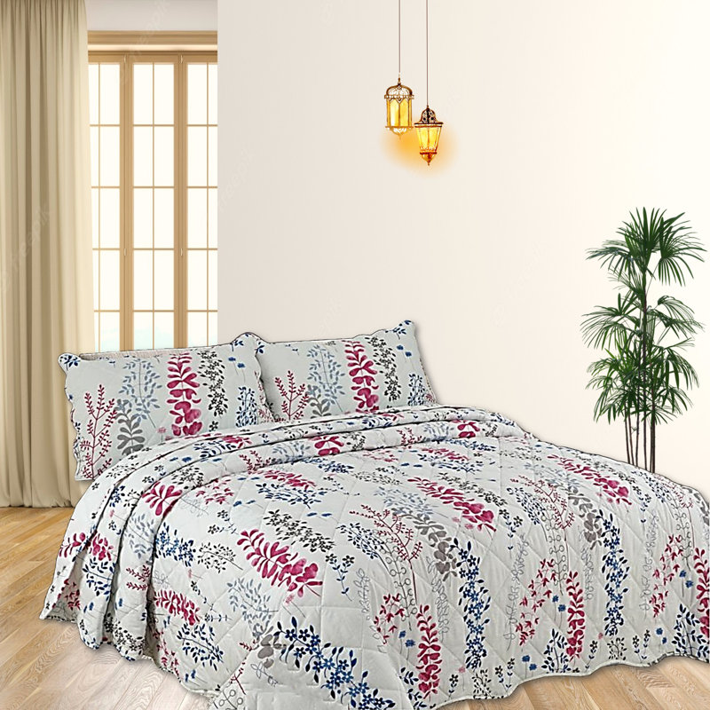 Cotton Blend Floral Bedspread with Pillowcases Included, King