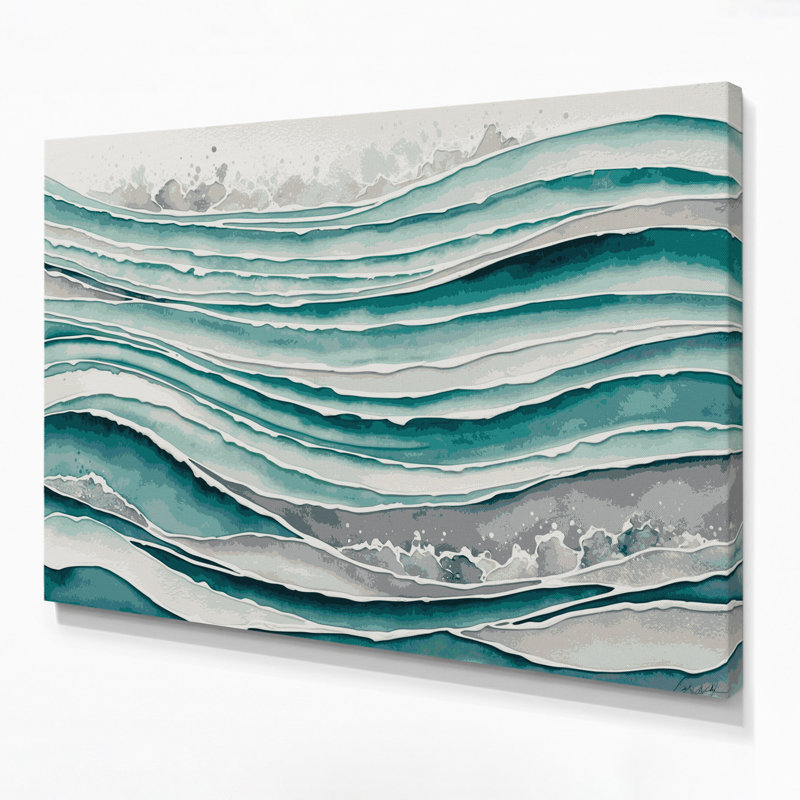 Toile horizontale rayée turquoise, gris clair et vert, H 11 po x l 14 po