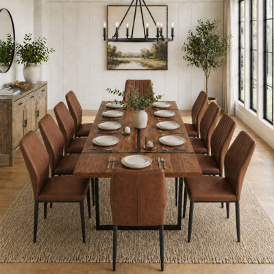 Ensemble de salle à manger Farmhouse Industrial, table rectangulaire de 86,6 po et chaises en similicuir festonné