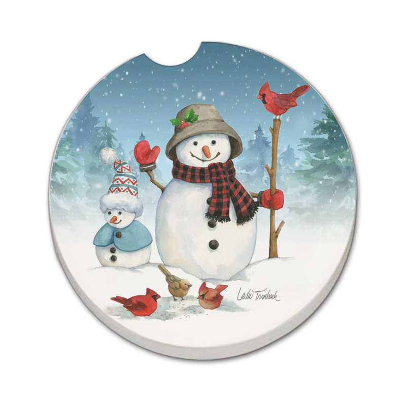 Sous-verre rond simple 2,6 po Snowman Family