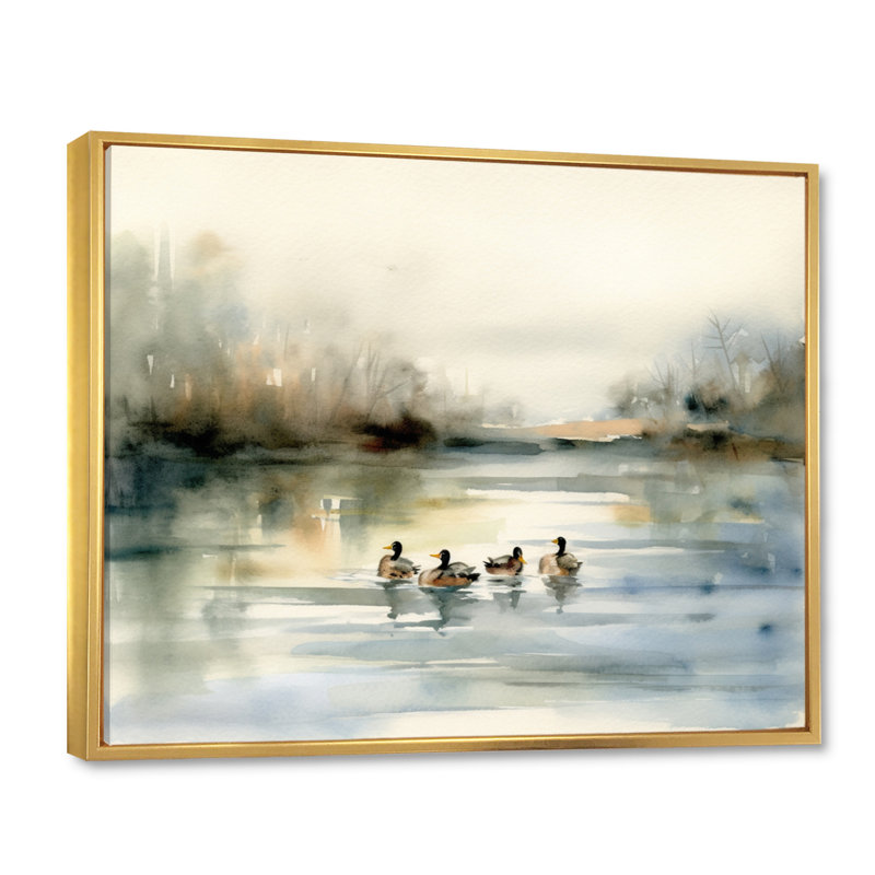 «Ducks in Pond II», art mural sur toile, H 34 po x l 44 po x P 1,5 po, Cadre flottant doré