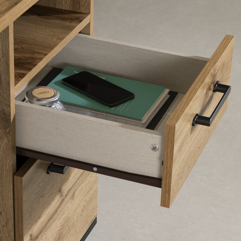 Nordik Oak Wood Desk with Drawer and Filing Cabinet