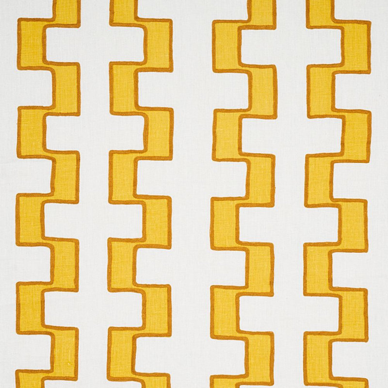 Tissu en lin imprimé brodé Dixon, Jaune