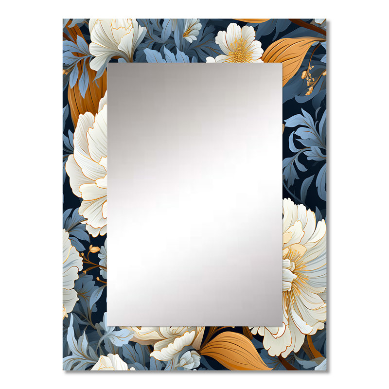 Avan bleu et beige Ranunculus motif Boho - miroir mural décoratif floral, miroir floral, impression d'art en métal